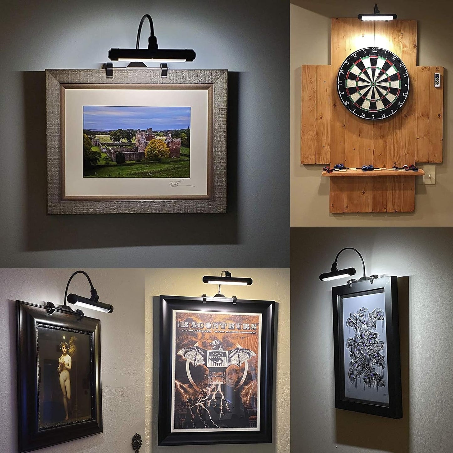 HONWELL Painting Lights Cordless, Dartboard Light with Remote, Rechargeable Picture Light, Picture Frame Lights with 3 Modes 28 LEDs Rotate Head, 360° Flexible Neck,Clip on Display Light for Art-Black