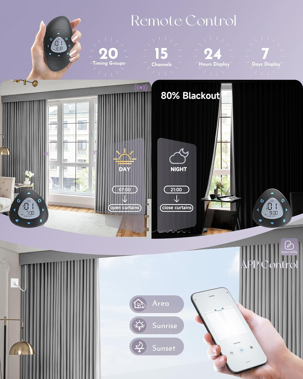 Graywind Hardwired Smart Curtains Compatible with Alexa Google Remote Control Motorized Drape for Sliding Door One-Way or Split Draw, Custom Width to 220" (Cloud Series)