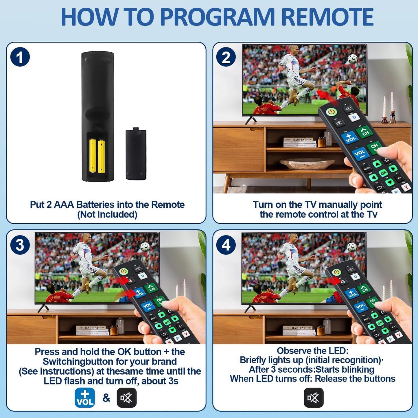 Universal Big Button TV Remote Replacement, Compatible with All Samsung/VIZIO/LG/Sony/Philips Smart TVs and More