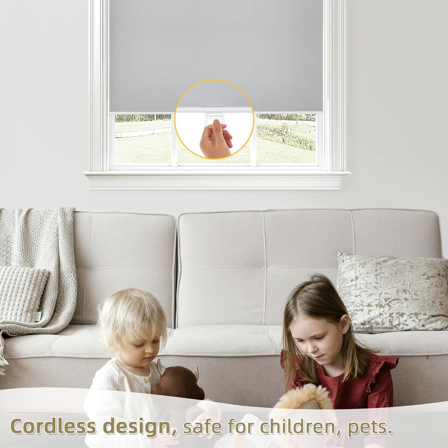 ChrisDowa Cordless Blackout Roller Shades for Windows, Thermal Insulated UV Protection Pull Down Shades, Total Blackout Window Blinds for Home, Office, Bedroom, Door (63" W x 72" H, Grey)