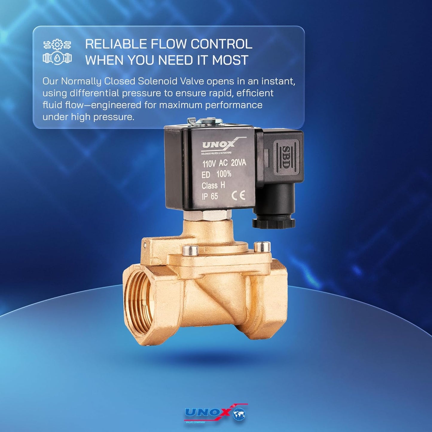 UNOX 3/4" NPT Solenoid Valve 110V AC, Brass Control Valve Normally Closed - 7-232 PSI Multi-Purpose Reliable Control Valve for Water and Air - Solenoid Valves