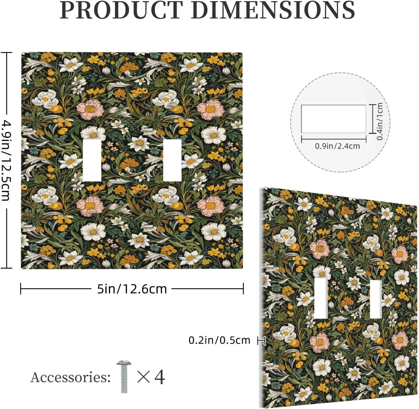 Decorative Light Switch Plate Covers Rustic Green Leaf White Daisy Yellow Floral 2 Gang Light Switch Cover Plate Unique Double Toggle Wall Plate Outlet Covers Faceplate for Bedroom Decor