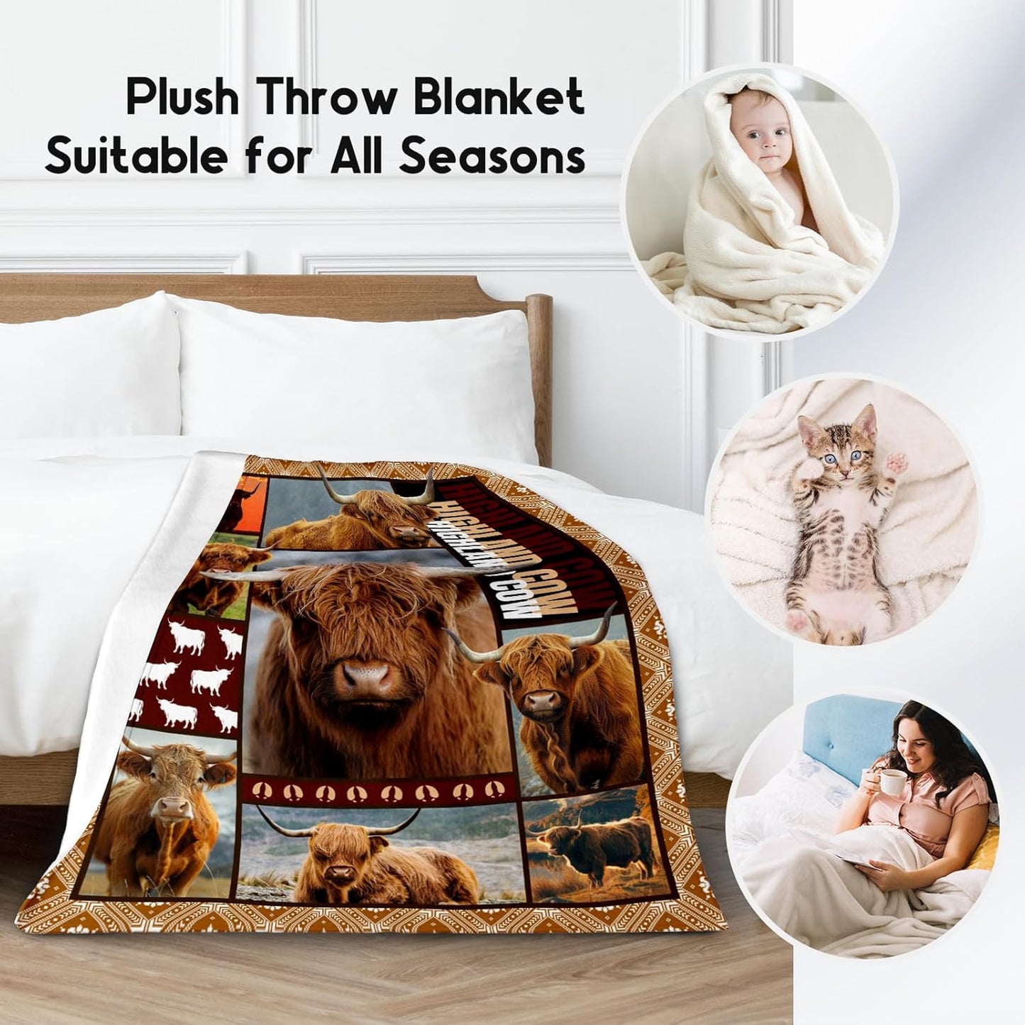 Blanket for Women Girls, Highland Cow Gifts for Adults - 50"x60" Kids Throw for Couch, Sofa, Bed - Soft, Fuzzy & Cozy - Wildlife Home Decor Gift Ideal