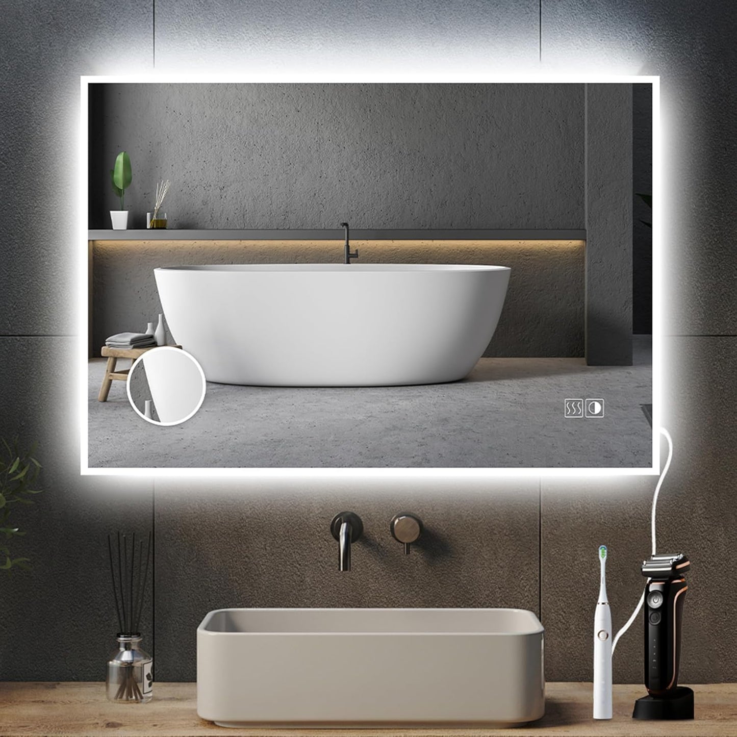 Led Mirror for Bathroom, 40x32 Inch Lighted Mirrors with 10X Magnification and Shaver Charging Port, Anti-Fog, Memory Function, 3 Color Temperature, Dimmable Led Backlit Mirror, Horizontal/Vertical