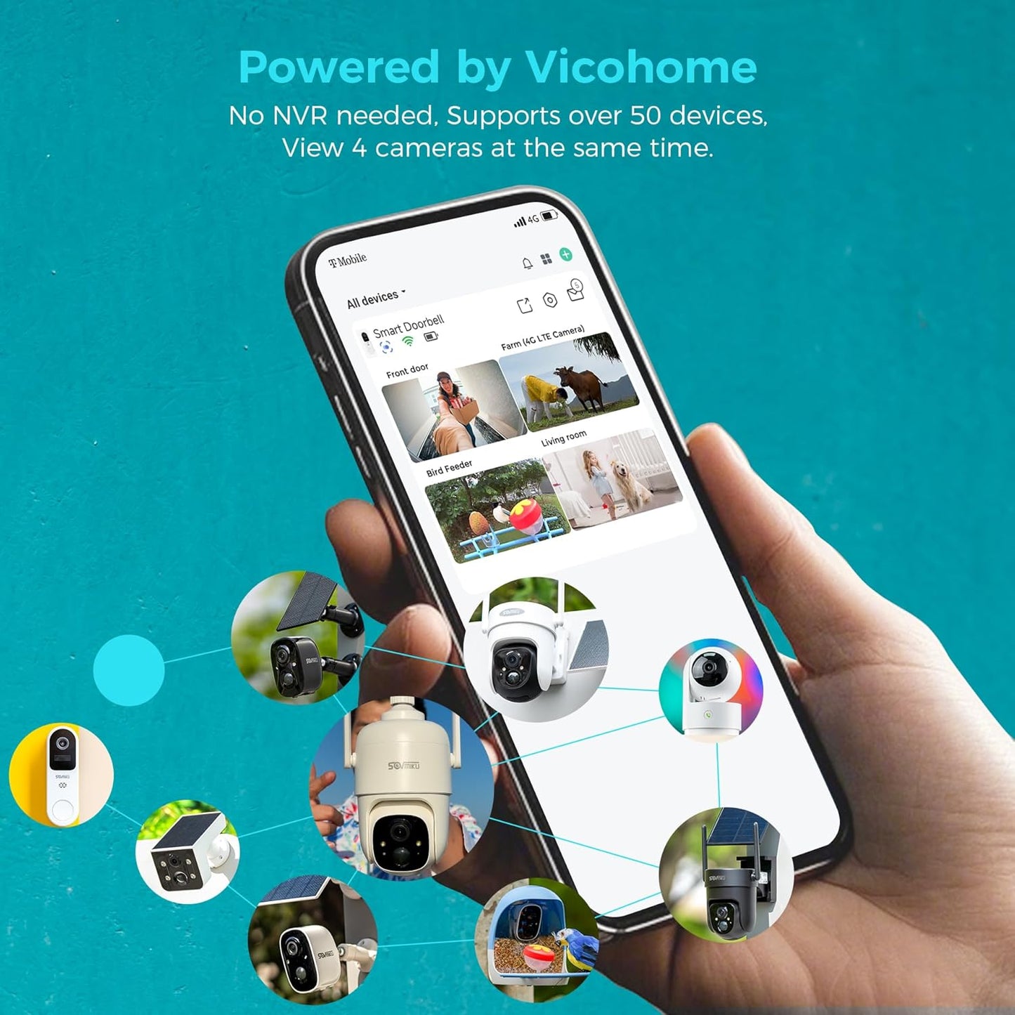 Vicohome 2CQ4G 2K AI Solar Security Camera Wireless Outdoor, Battery Powered Cam, Color Night Vision, Two Way Audio, Motion Detection, Easy to Setup, Audible Flashlight Siren, 180 Days Exchange Policy