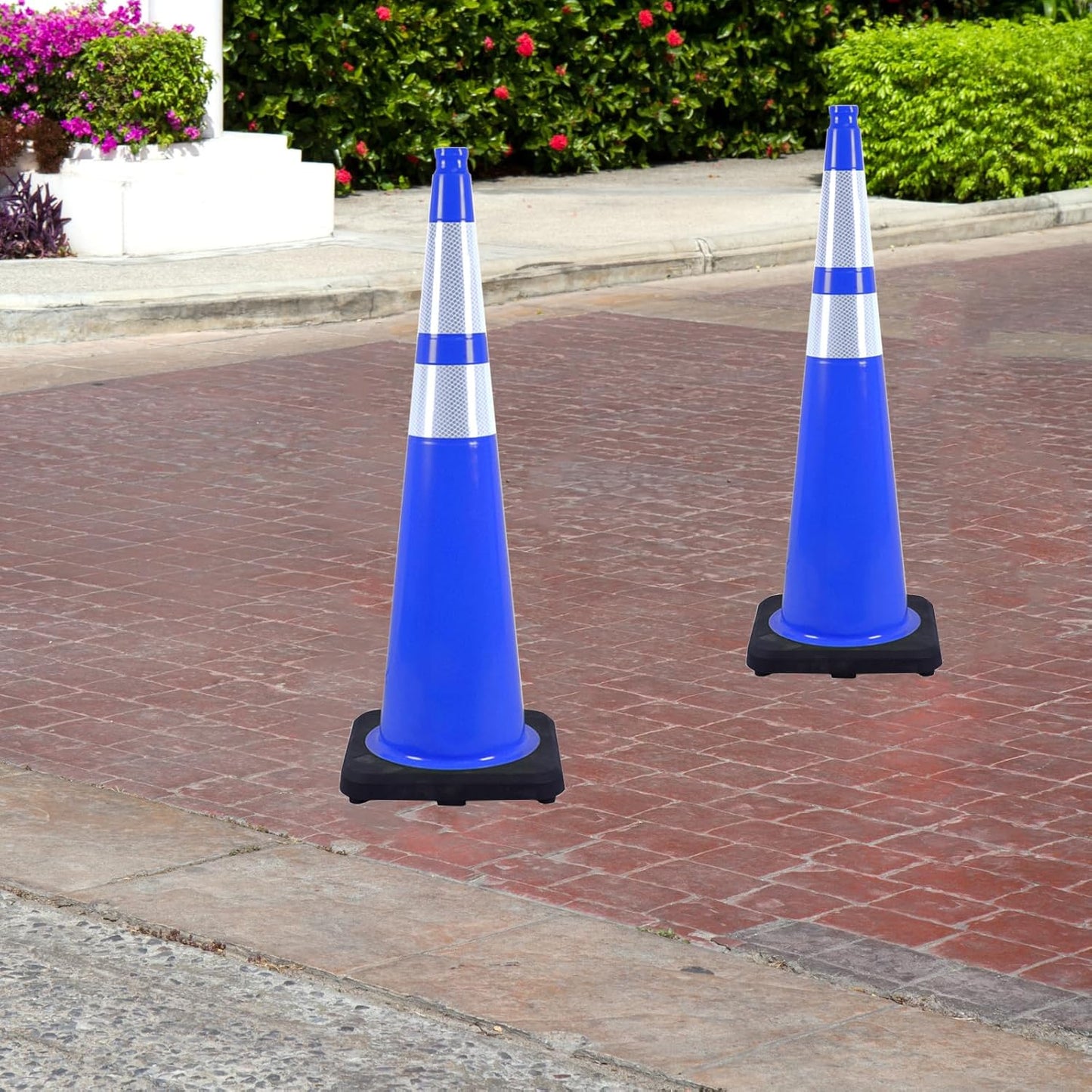 6 Pack 36 Inch Blue Heavy Duty PVC Cones with Stable Black Base, Professional Traffic Management, Parking Lots, Highway Safety, Work Sites (6, Blue, 36 Inch)