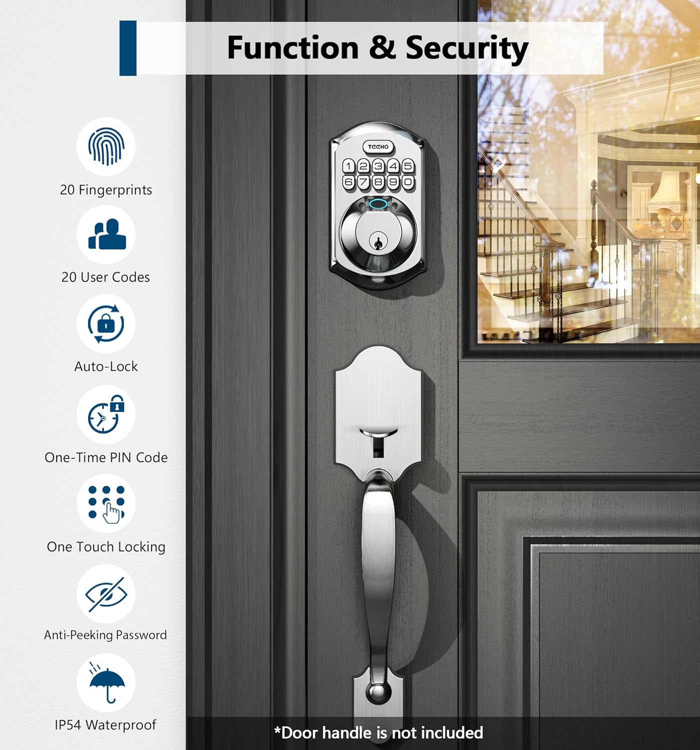 TEEHO TE002 Fingerprint Door Lock - Keyless Entry Door Lock - Electronic Keypad Deadbolt - Smart Locks for Front Door - Auto Lock - Easy Installation - Satin Nickel