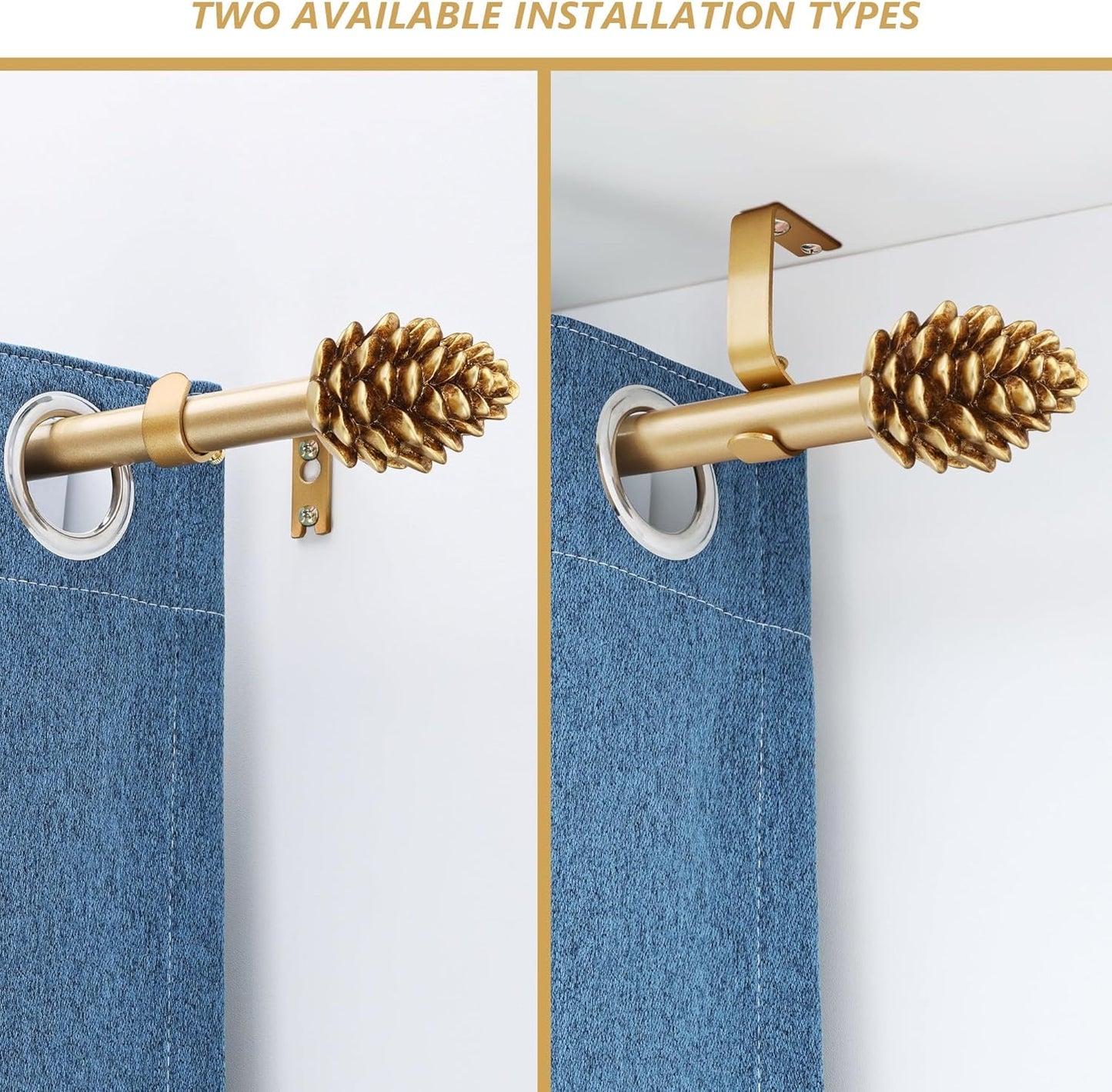 Gold Curtain Rods for Windows 48 to 84 Inches, 1 Inch Diameter Heavy Duty Single Curtain Rod, Adjustable Window Curtain Rod Drapery Rod with Decorative Finials