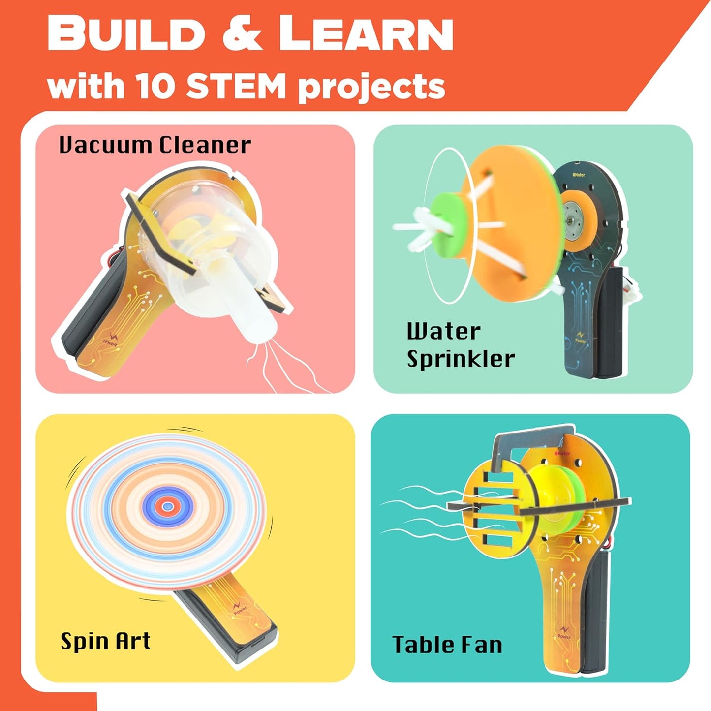 Butterfly EduFields STEM Kit 10-in-1 Science Experiments & Projects for Kids Ages 5-12 | Engineering Building Toy, Electronic Motor Robot Craft for Boys & Girls, Outdoor Summer Gift