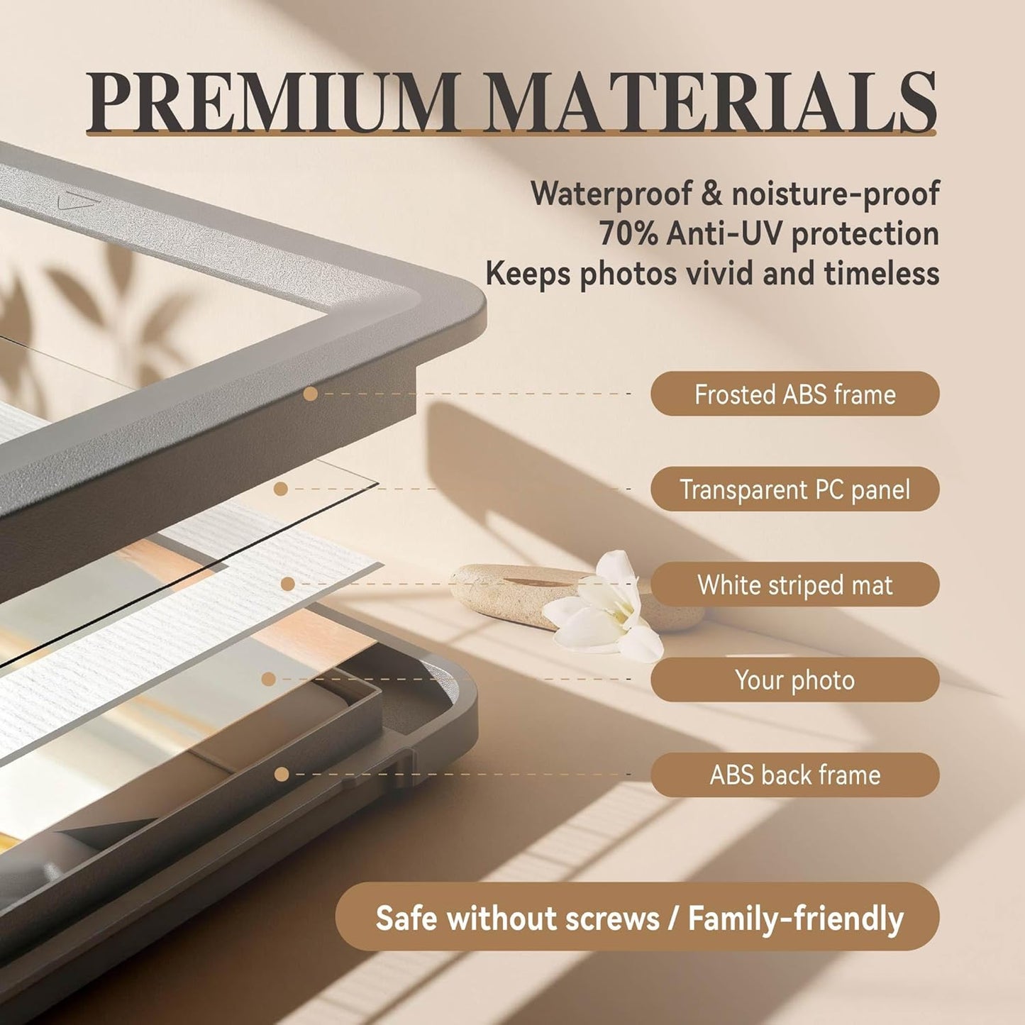 Dark Gray 5x7 Picture Frame with Acrylic Front, ABS Frame for 5x7 or 4x6 Photos, Shatterproof UV-Resistant Tabletop Photo Frame, Vertical/Horizontal Display for Home Décor