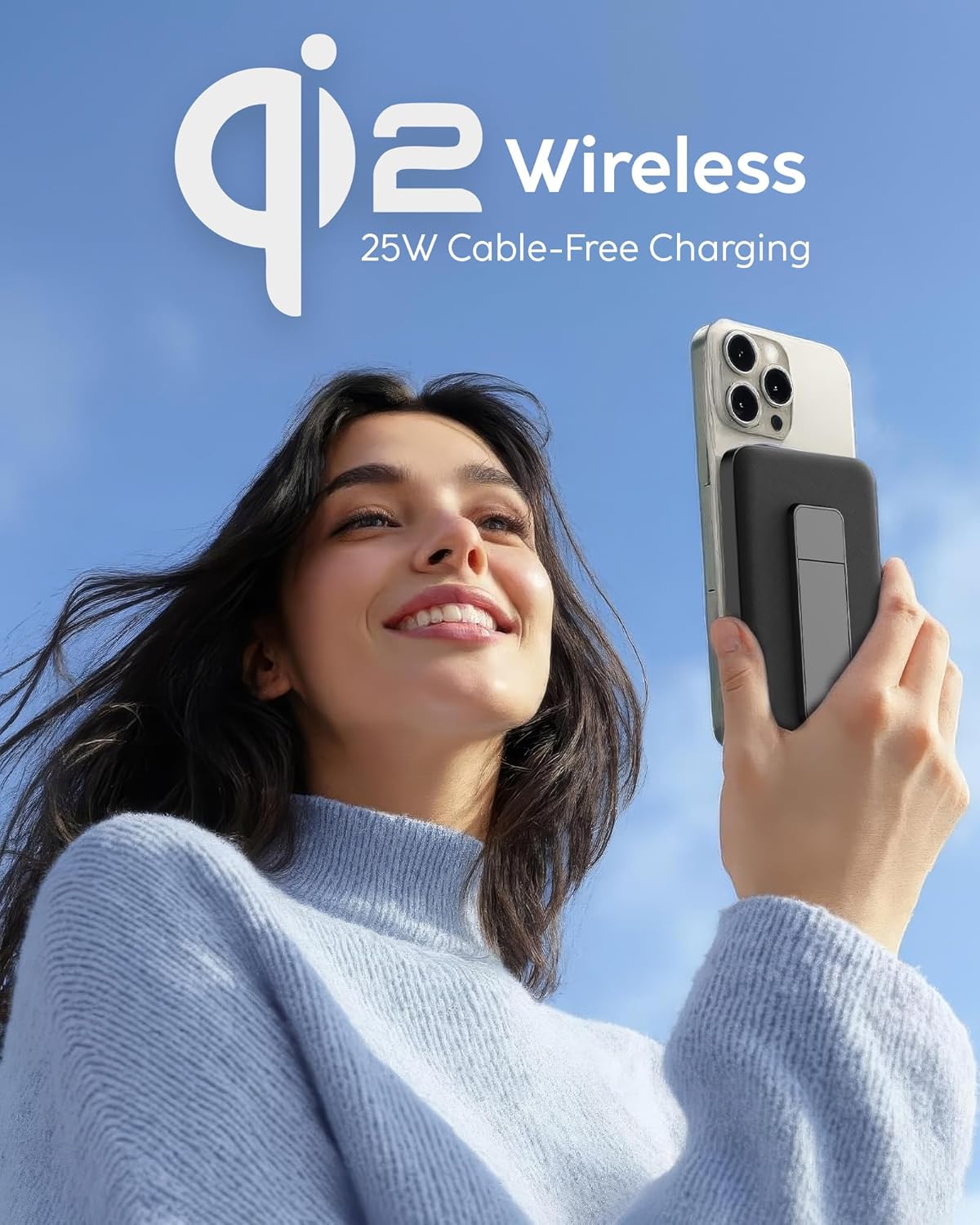 myCharge CliqLuxe 10,000mAh Wireless Magnetic Power Bank - Qi2.2 25W Ultra-Fast Wireless Charging | Foldable Metal Stand | 20W PD USB-C Port | Digital Battery Display | Premium Black Fabric