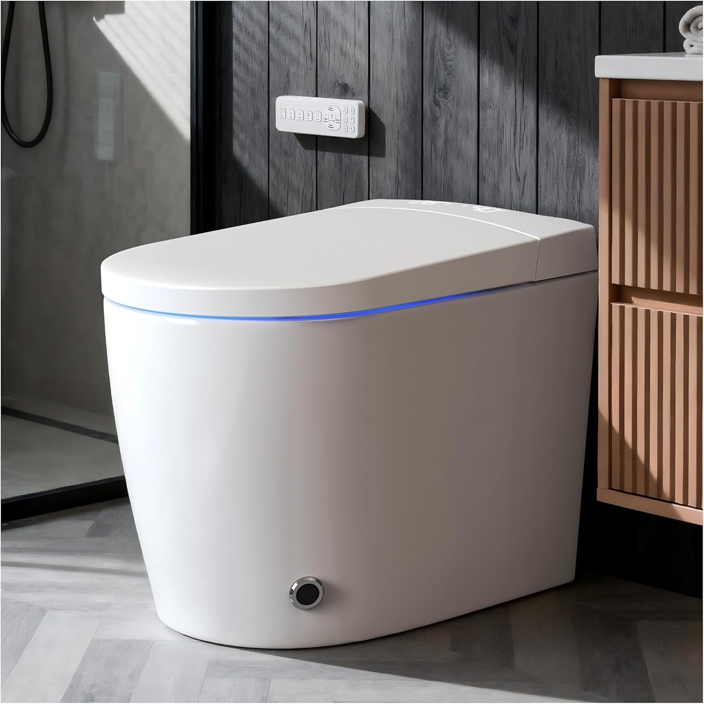 WANSID Compact Smart Toilet With Bidet, Heated Seat, Auto Open/Close Lid, Blackout Flush, Warm Water & Air Dry Function, One-piece Toilet with Tankless Design, Space-Saving, Night Light