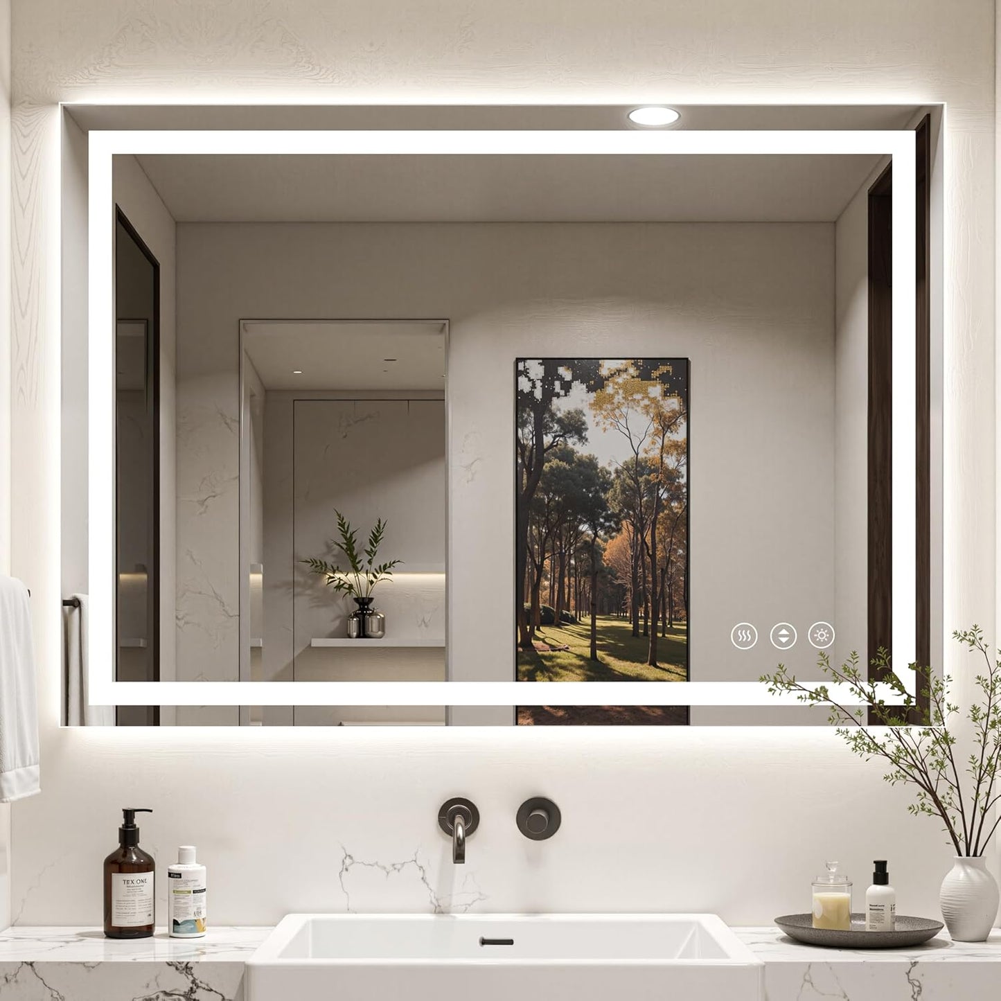 48X40 LED Bathroom Mirror with Lights, Anti-Fog, Backlit + Front Lit (CRI>90), Lighted Bathroom Vanity Mirror for Wall, Memory Function, Dimmable, Tempered Glass, Shatter-Proof