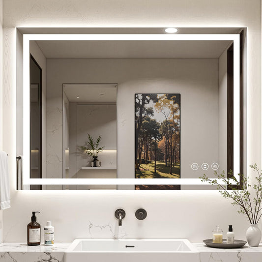 48X40 LED Bathroom Mirror with Lights, Anti-Fog, Backlit + Front Lit (CRI>90), Lighted Bathroom Vanity Mirror for Wall, Memory Function, Dimmable, Tempered Glass, Shatter-Proof
