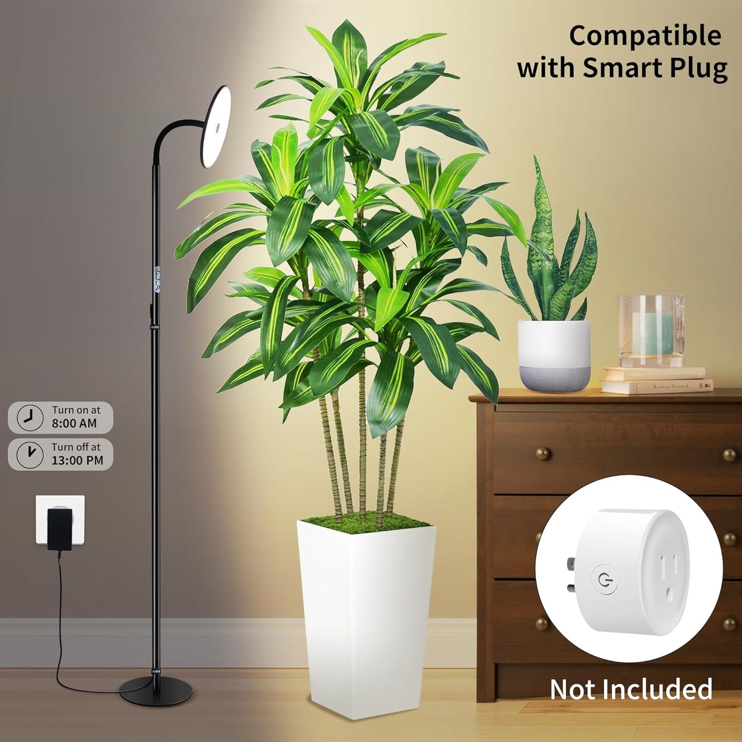 chiphy Grow Lights, 60W Full Spectrum Tall Plant Light for Indoor Plants, 10 Dimmable Brightness, Height Adjustable, Ideal for Large Tall Plants