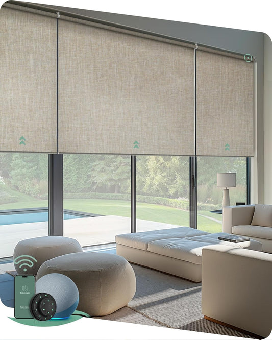 Yoolax Smart Coupled Roller Shades Compatible with Alexa Google, Motorized Blinds with Remote Blackout Coupled Roller Shades for X-Large Windows, Custom Size (XL Coupled-Beige)