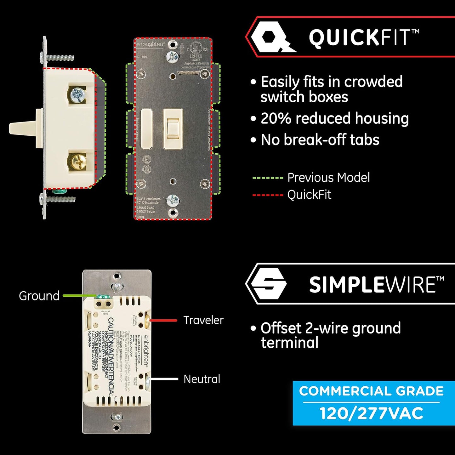 Enbrighten Almond Add-On Switch, QuickFit & SimpleWire, Z-Wave/Zigbee, Not A Stand Alone Switch, 2 Pack, 85096