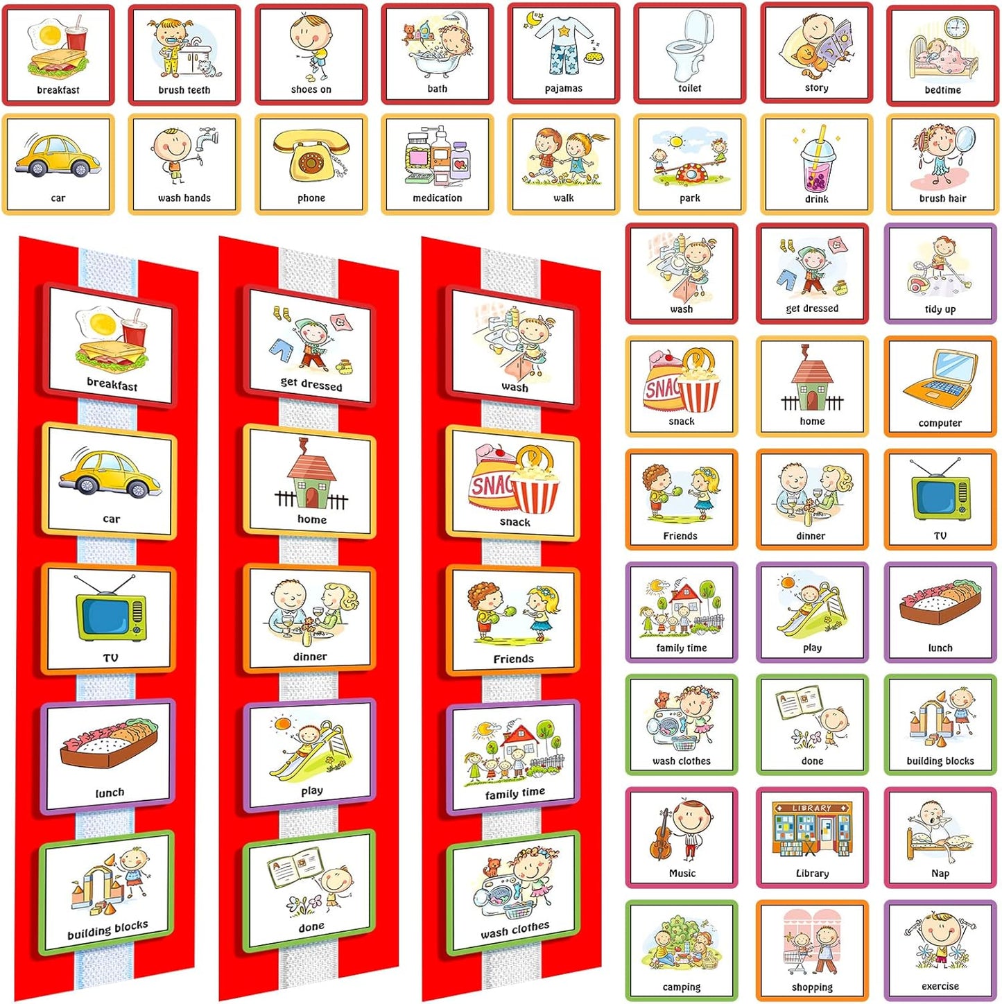 Geyee 60 Pcs Visual Schedule Cards Daily Routine Chart Visual Planner Cards Bulk for Autism Learning Materials Asperger's ADHD Home Education Behavioral Tool(Red)