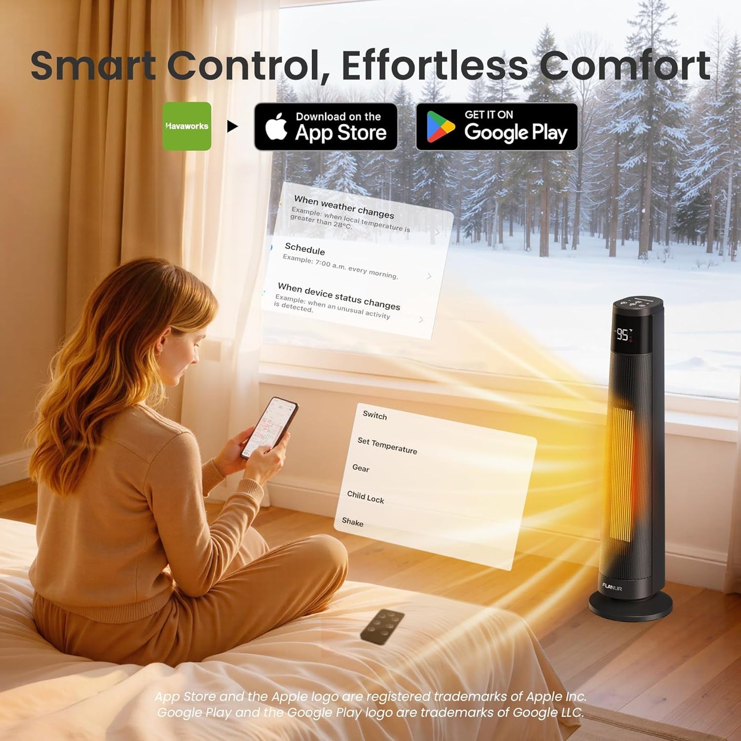 1500W Space Heaters for Indoor Use Large Room, WIFI Electric Heater with Voice Control, 5 Modes, ECO Thermostat, 12H Timer, Quiet & Safety PTC Ceramic Heater for Bedroom, Black, 1 Pack