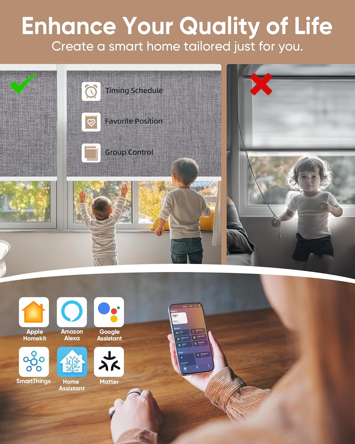 Kincmo Motorized Blinds with Remote,100% Blackout Motorized Roller Shades Work with Apple Homekit,Alexa,Google, Custom Electric Blinds with App,Voice Control (Dual Sided Dark Grey)