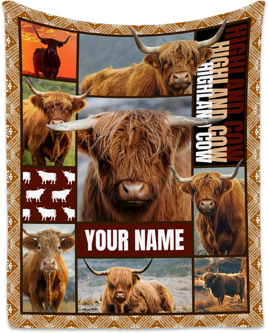 Personalized Blanket for Women Girls, Custom Highland Cow Gifts for Adults - 50"x60" Kids Throw for Couch, Sofa, Bed - Soft, Fuzzy & Cozy - Wildlife Home Decor Gift Ideal