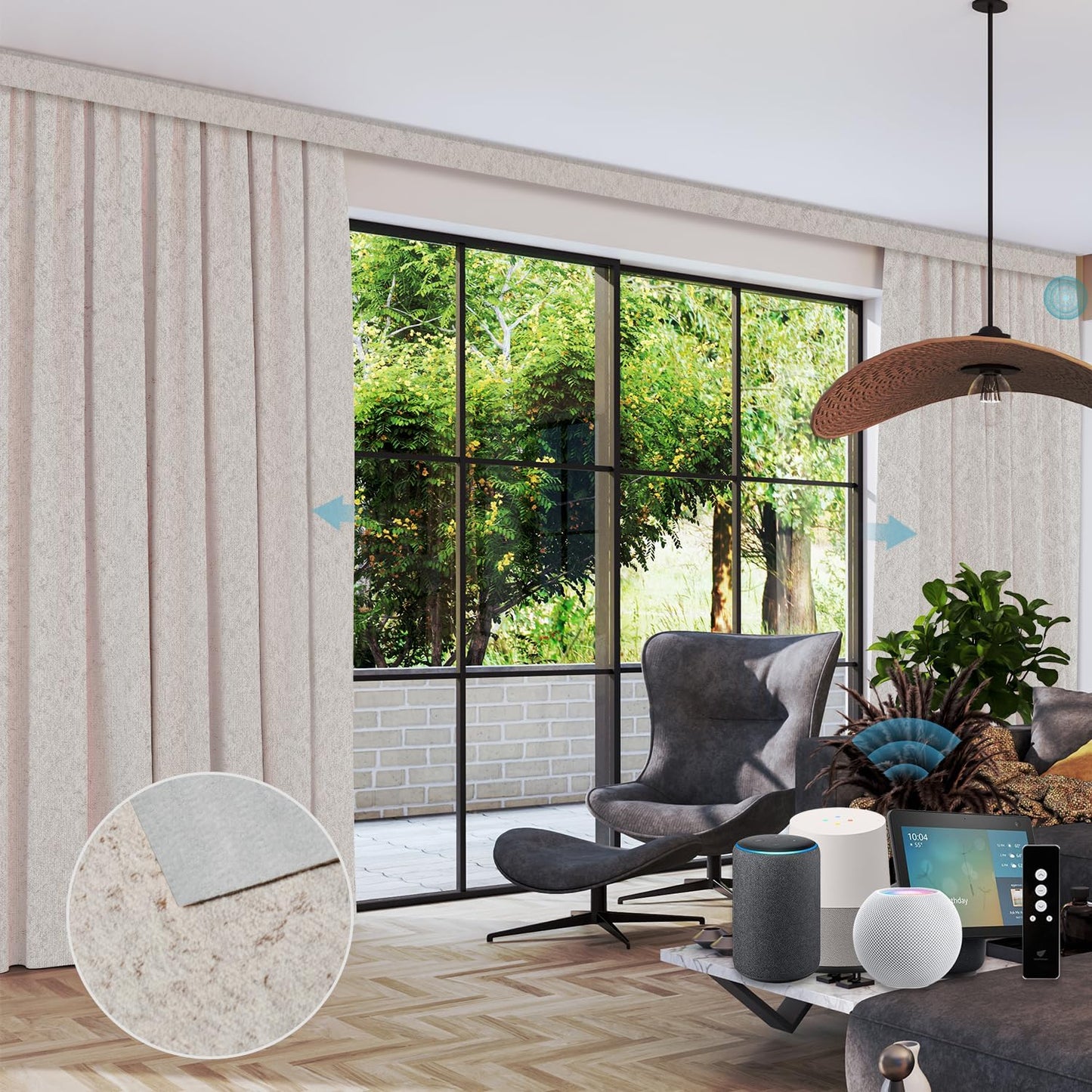 SmartWings Automatic Curtain Opener with Drapery, Motorized Vertical Blinds with Remote, Electric Closet Doors Sliding Panels Compatible with Alexa Google Homekit, 90% Blackout Milky Coffee