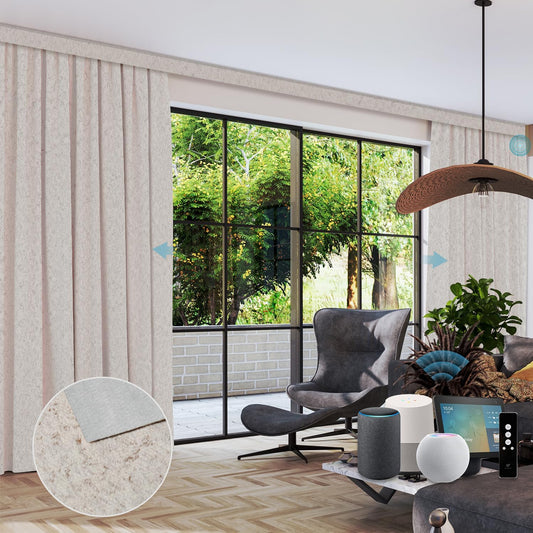 SmartWings Automatic Curtain Opener with Drapery, Motorized Vertical Blinds with Remote, Electric Closet Doors Sliding Panels Compatible with Alexa Google Homekit, 90% Blackout Milky Coffee