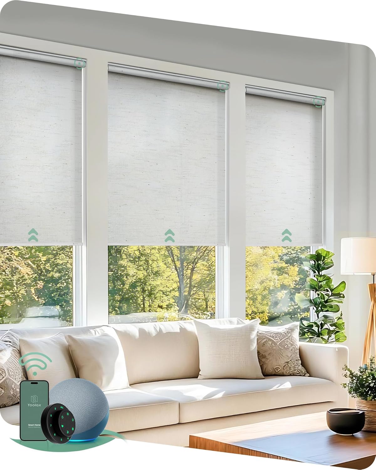 Yoolax Motorized Solar Shades, Flame Resistat Smart Blinds for Windows Motorized Roller Shades, Motorized Blinds Compatible with Alexa Custom Size (Solar-5% Openness Starry White)