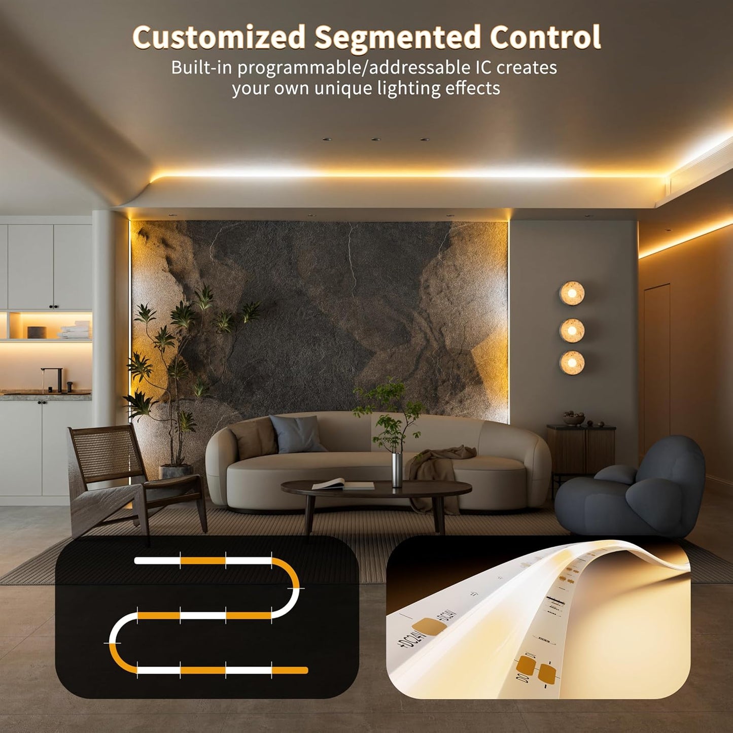 PAUTIX COB LED Strip Lights Addressable 2700K-6500K Chasing White Light CCT Smart IC Tunable Tape Lights 16.4ft Super Bright Dimmable,Alexa Voice Control,for Under Cabinet Bedroom Kitchen DIY Lighting