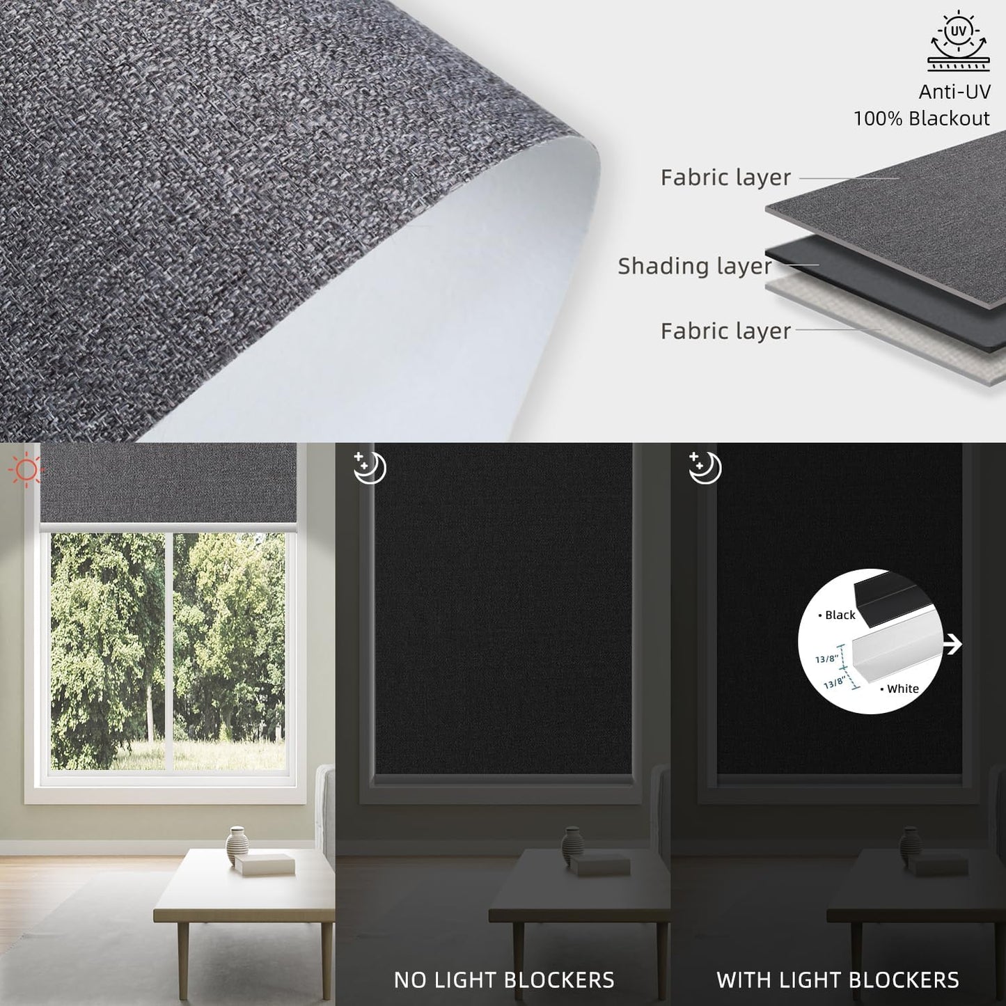 SmartWings Motorized 100% Blackout Shades Blinds, Custom Size, Cordless Window Shades Rechargeable Battery, Work with Matter/Apple HomeKit, Alexa, Thread/Zigbee, Remote Optional, Eclipse Anchor Grey