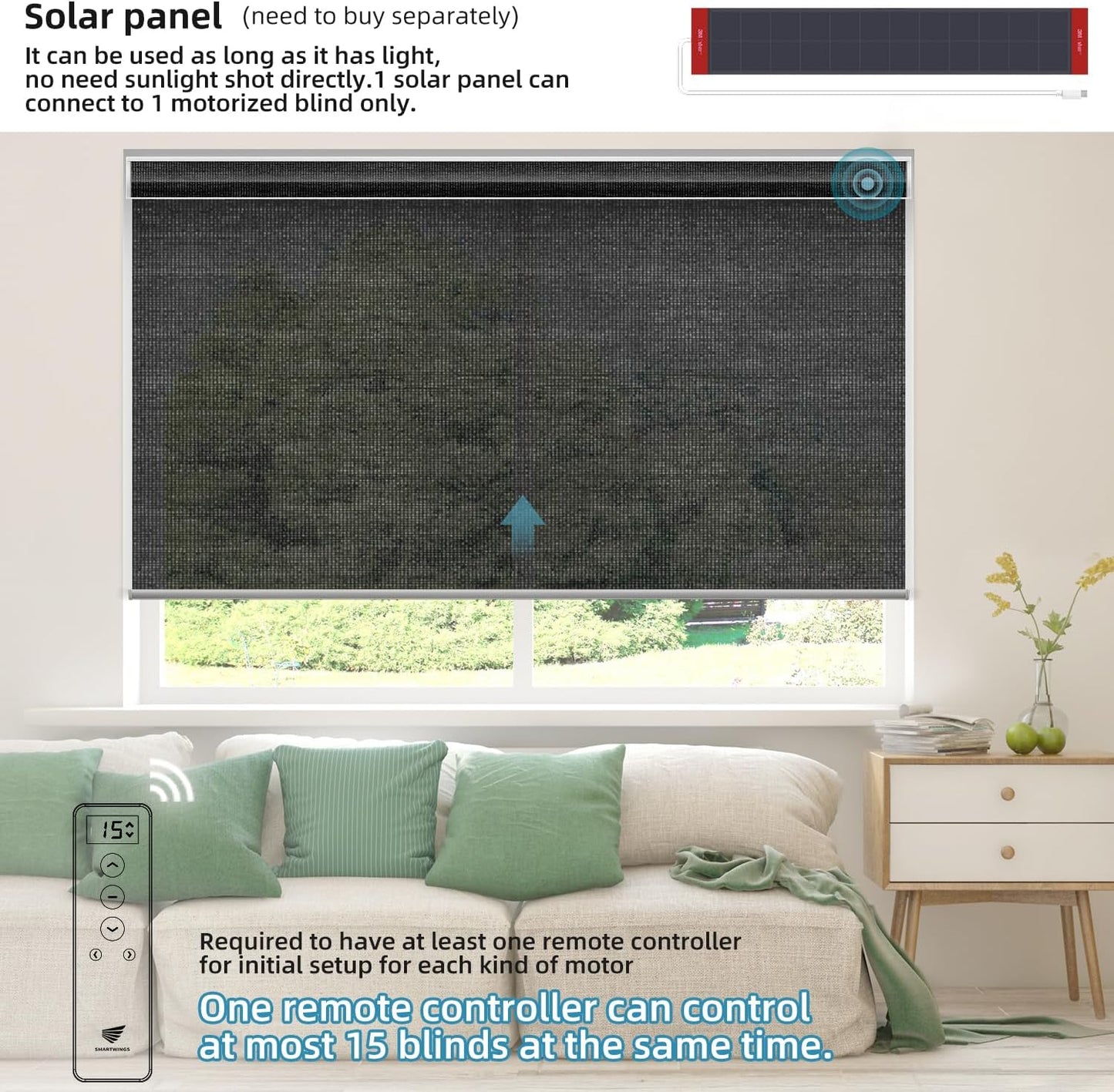 SmartWings Motorized Light Filtering Shades, Work with Matter Homekit Z-Wave Zigbee Alexa Google, 50% Blackout PVC Free Smart Blinds for Windows Cordless Window Shades with Remote Customized, Black