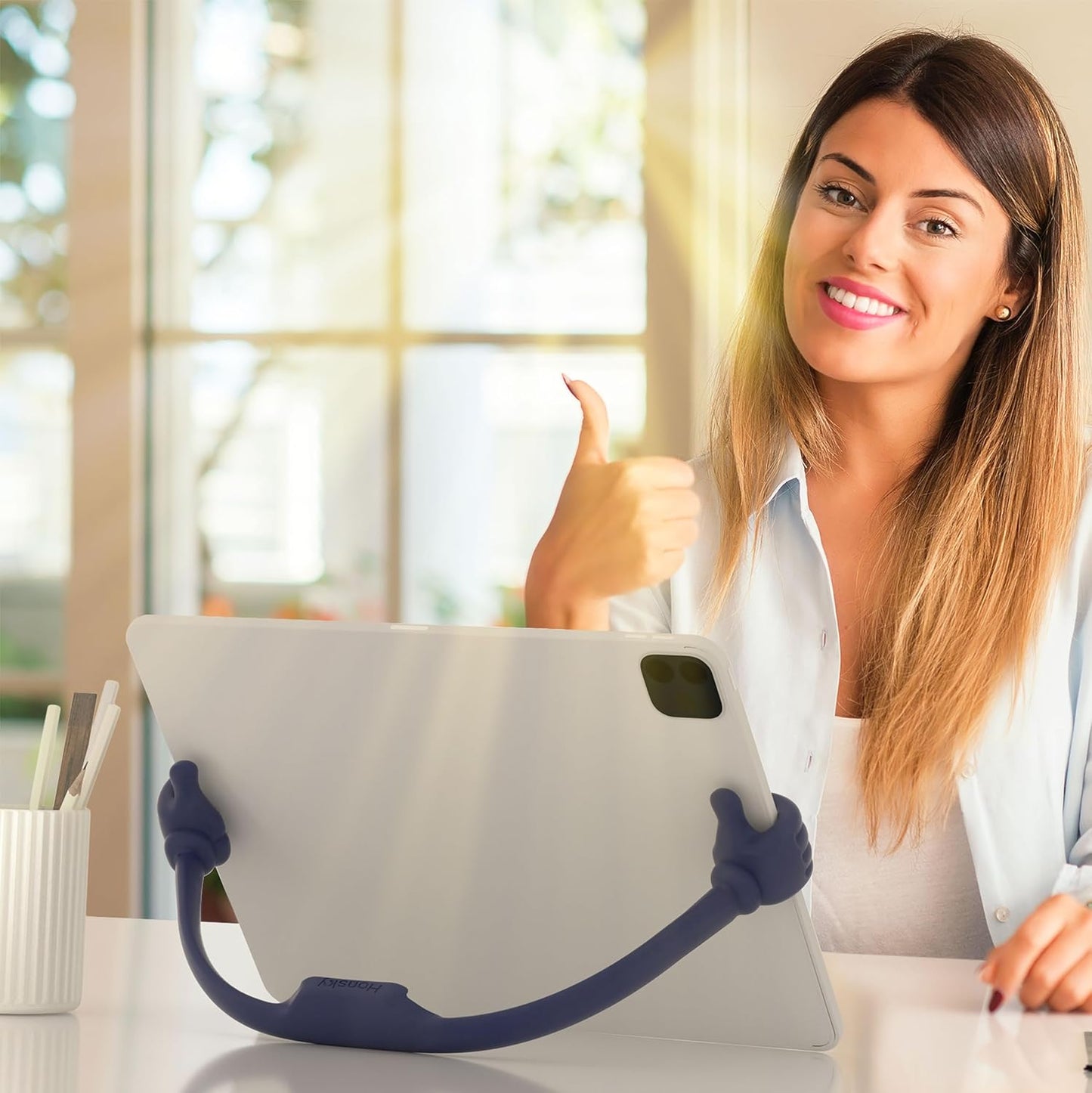 Honsky Adjustable Tablet Stand, Portable Phone Holder for Desk Bed - Multi-Angle Drawing Stand Compatible with All Tablets (Blue Deep & Purple)