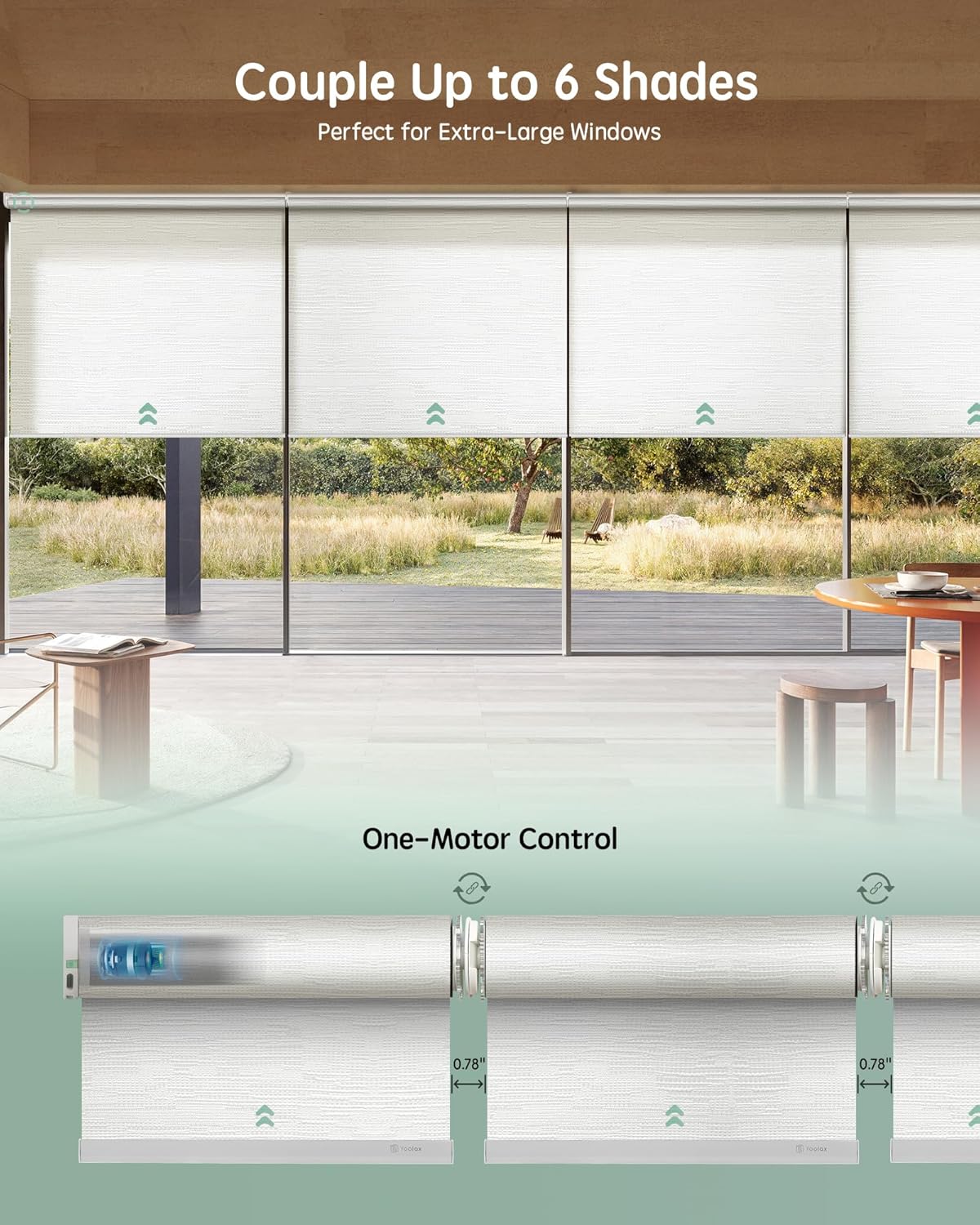 Yoolax Smart Coupled Roller Shades Compatible with Alexa Google, Motorized Blinds with Remote Light Filtering Coupled Roller Shades for X-Large Windows, Custom Size(XL Coupled-Jacquard White)