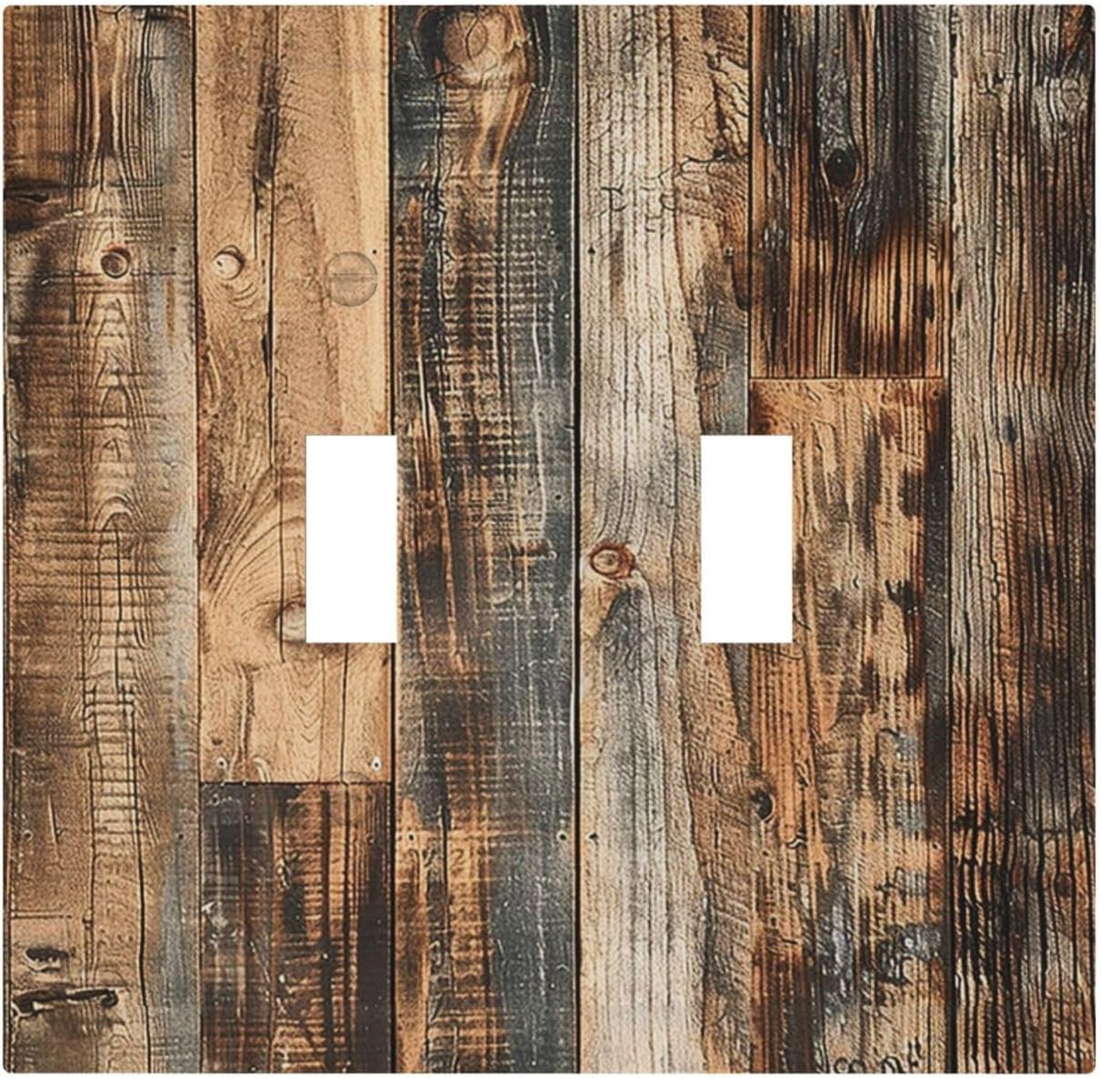 Decorative Switch Plates Rustic Brown Wood Pattern Splice Plank 2 Gang Double Toggle Outlet Light Switch Cover Wall Plate Electrical Faceplate For Farmhouse Cabin Decor