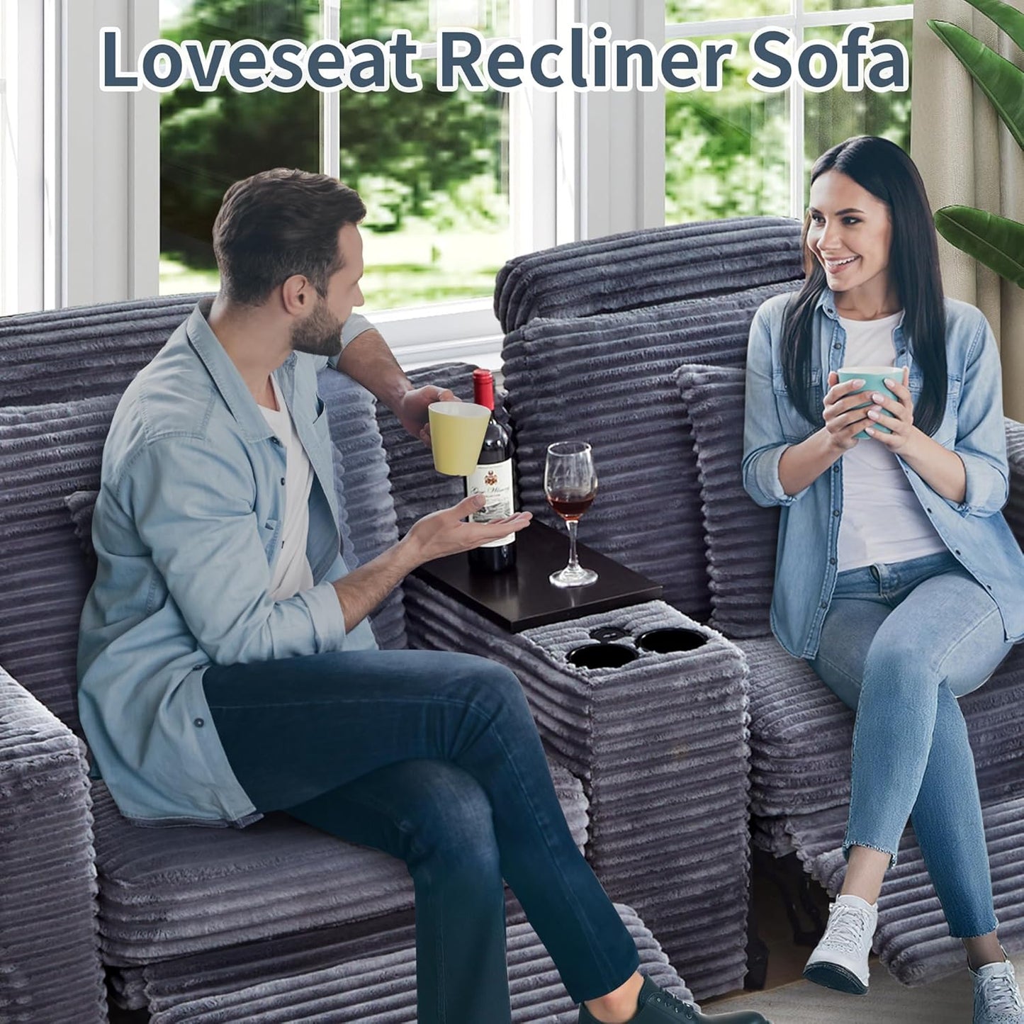 LEVNARY Modular Lift-Top Console with USB Charging and Cup Holders, Center Storage Module for Modular Reclining Sofa (Gray)