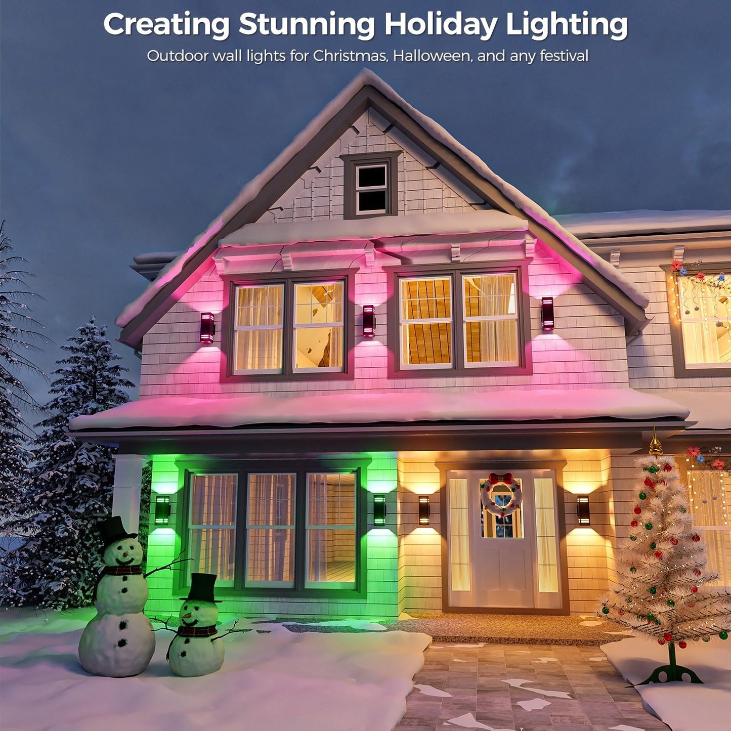 KIZON Modern Smart Porch Lights RGBCW, Dusk to Dawn Outdoor Lights Color Changing App Control with Remote, Dimmable WiFi Up and Down Lights Outdoor Sconce for House Theater Garage, ETL Listed, 2 Pack
