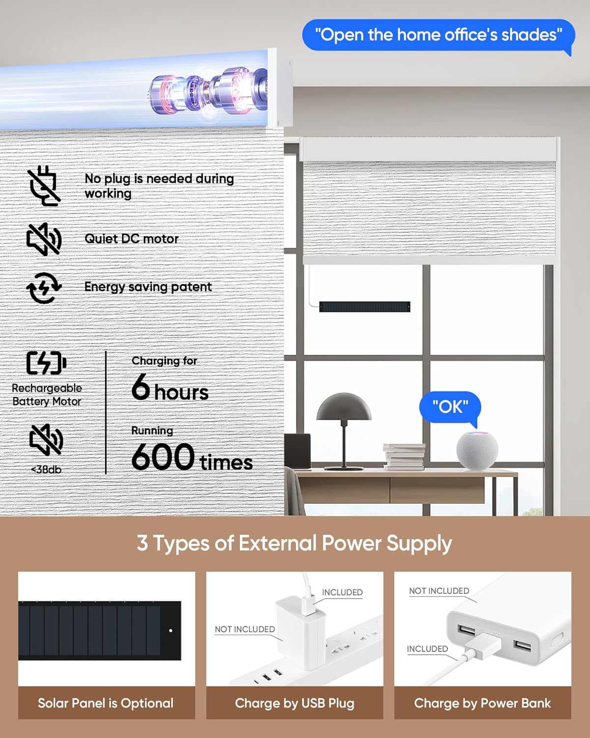 Kincmo Motorized Blinds with Remote,100% Blackout Motorized Roller Shades Work with Apple Homekit,Alexa,Google, Custom Electric Blinds with App,Voice Control (Atlantic Striped Grey)