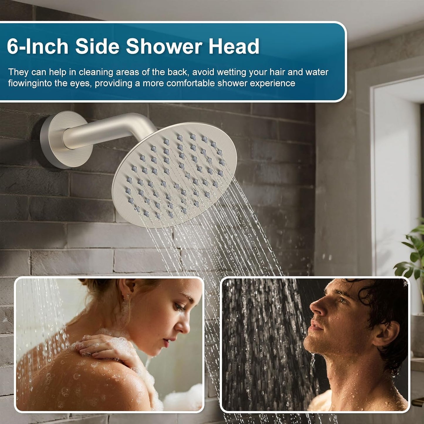 Shower System Shower Faucet Set Rainfall Shower Set with Valve 12+6" Dual Rain Shower Head with Handheld Ceiling Mount Wall Mount Shower Head Shower System, Brushed Nickel