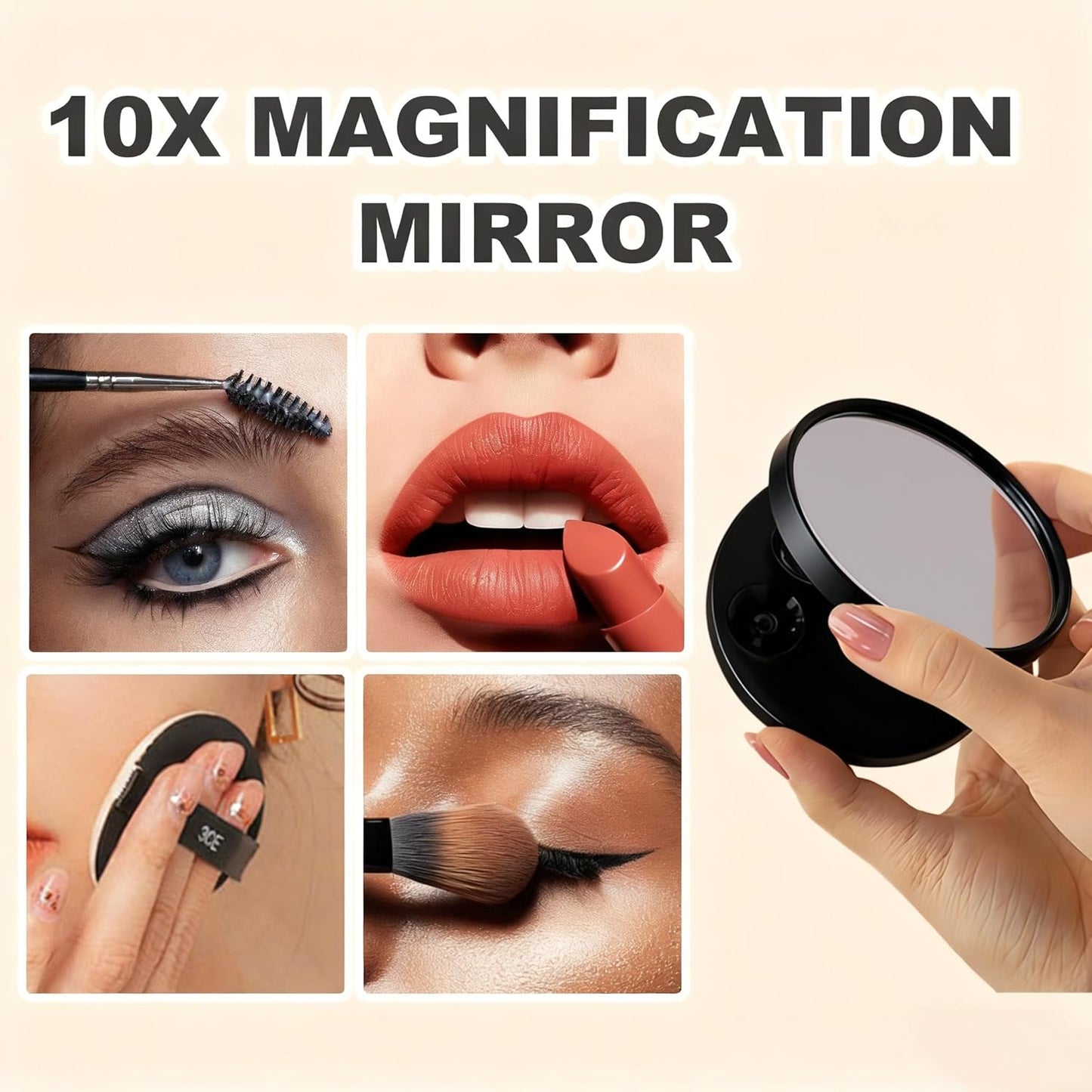 Lighted Vanity Mirror, Hollywood Style, 14.5 Inch LED Makeup Mirror, White/Black, Metal Frame, 10x Magnification, 3 Dimming Modes, Smart Touch Control (Black)