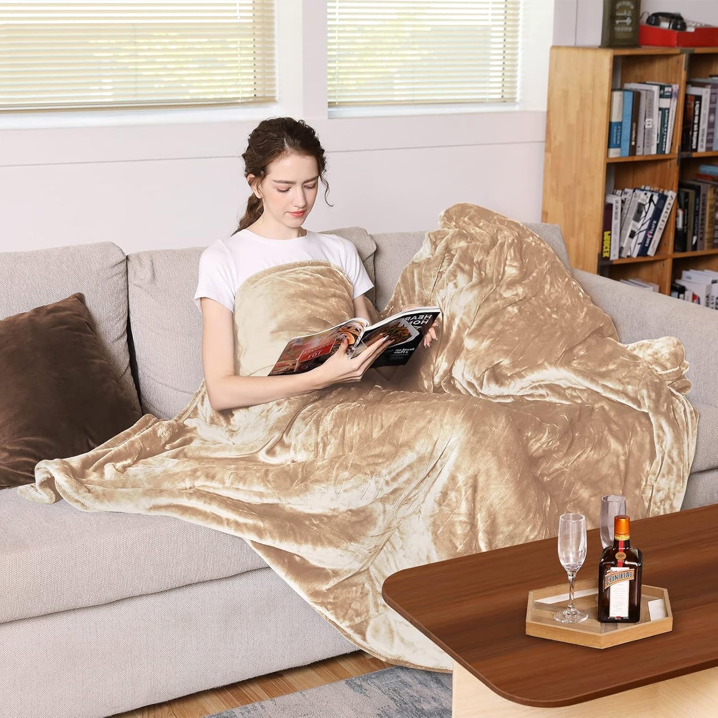 Vagueior Electric Heated Blanket Full Size 50'' x 60'',Extra-Warm Lightweight Cozy Luxury Electric Blanket Machine Washable with 3 Heating Levels Auto-Off Machine Washable,ETL Certification - Beige