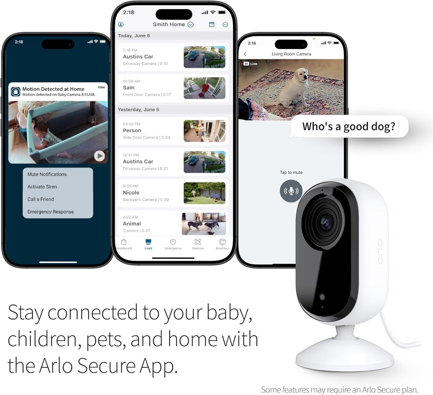 Arlo Essential Security Camera 2K | Indoor Only| 2nd Gen | Baby Monitor & Pet Camera | Wireless with Spotlight, 2-Way Audio, Color Night Vision, Live Stream, Motion Activation, White, 2 Cameras