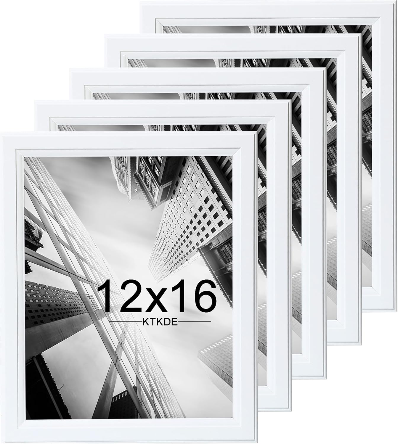 KTKDE 12x16 Picture Frame Set of 5, Wooden frames White, Vertical & Horizontal Wall Hanging for Wall Display,Studio Gallery Photo Frame for Photos, Posters & Art Prints