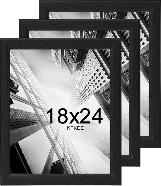 KTKDE Studio Gallery 18x24 Select Poster Frame Set of 3, Black Wooden frames Display Poster, Posters & Art Prints for Artwork Wall Vertical or Horizontal Display best gift