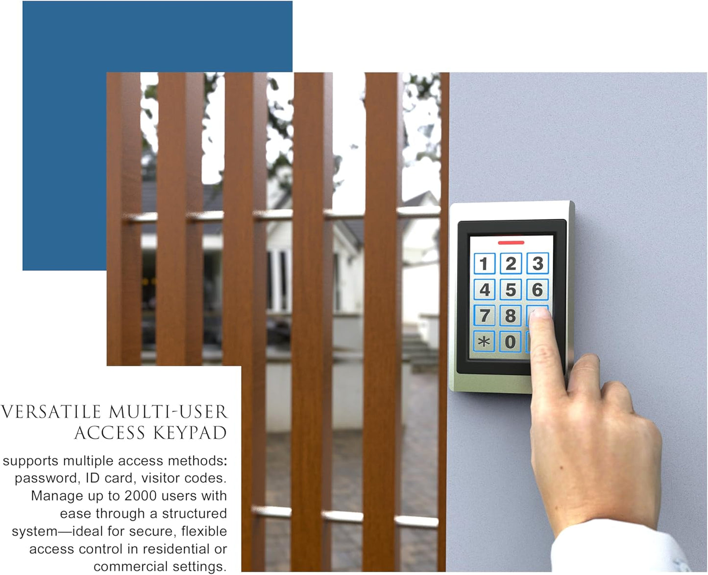 Blütezeit Wired Gate Opener Keypad with 2 RFID Cards & 16.4ft Cable, IP67 Waterproof Metal Entry Pad for Garage Door, Gate Motors, 12V DC Supports 2000 Users with PIN Code & Card Access Control System