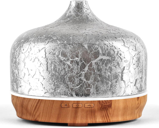 Porseme 500ml Essential Oil Diffuser Silver Plated Glass Aromatherapy Ultrasonic Humidifier - Auto Shut-Off, BPA Free for Home Hotel Yoga SPA Gift