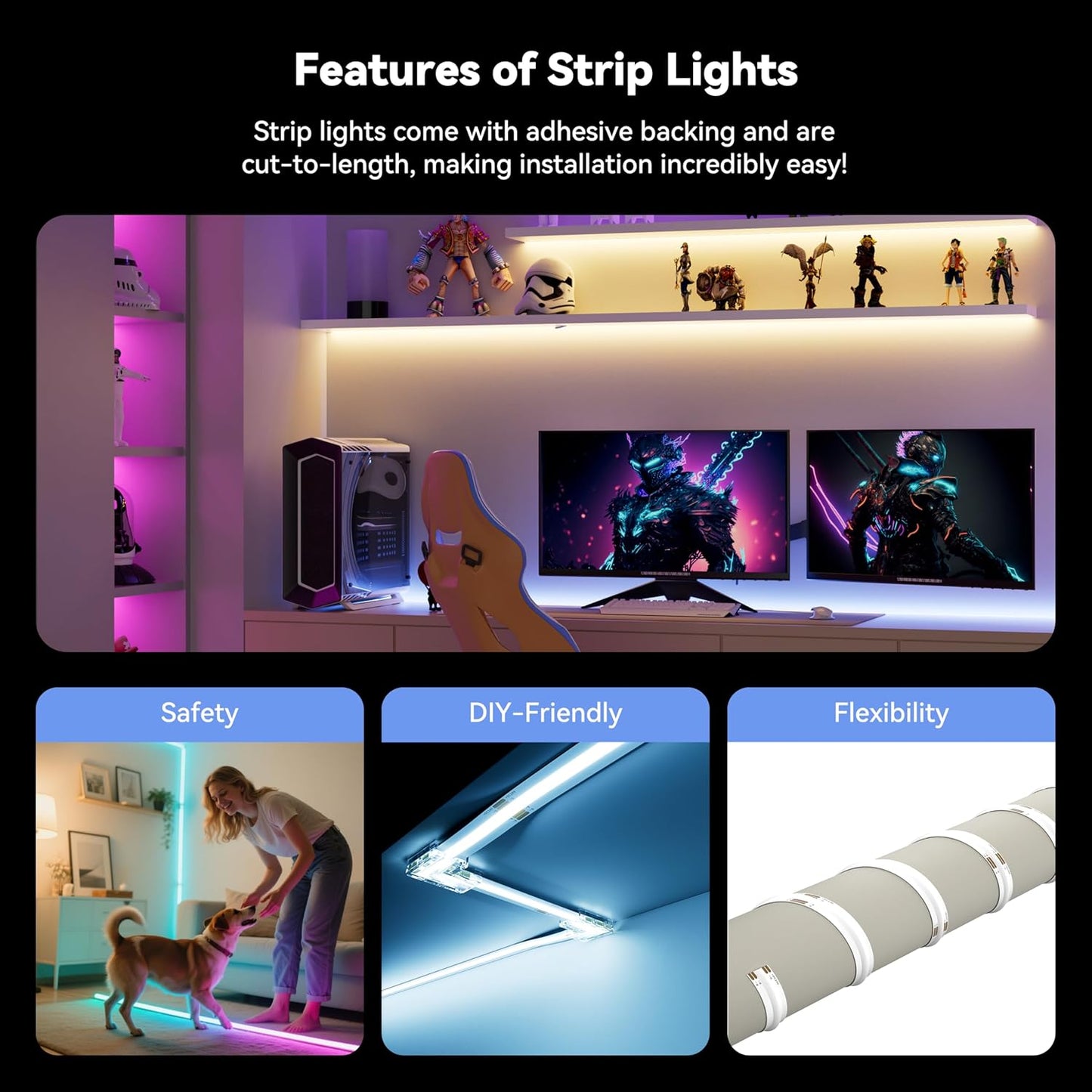 MIWISE RGB COB LED Strip Light 32.8ft/10m,Color Changing Dimmable Super Bright Strip Light 24V,Work with Alexa/Google Assistant/Tuya Multicolor Flexible Tape Light,for TV,Bedroom,Party DIY Decoration