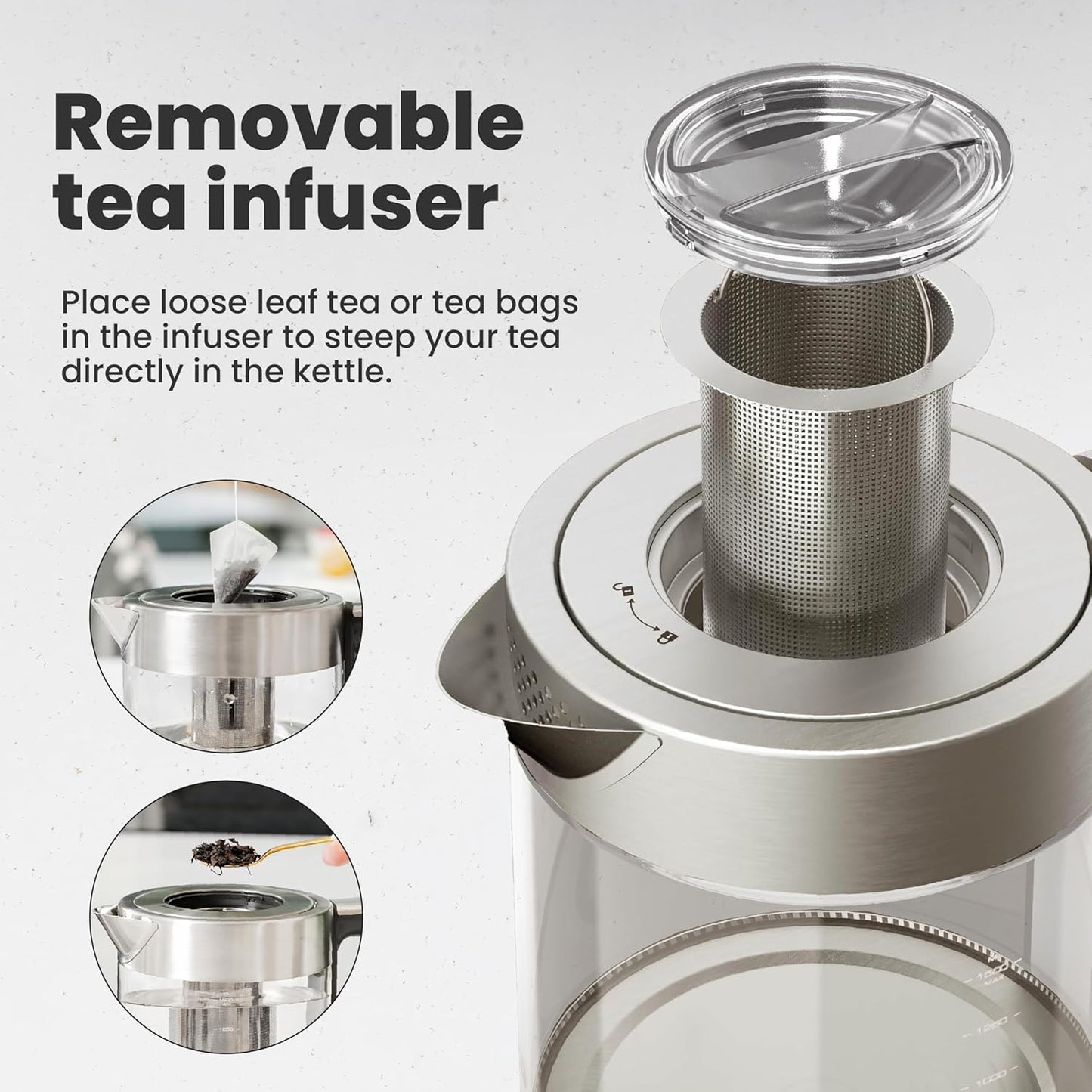 Vianté Electric Kettle With Infuser For Loose Leaf. Hot Tea Maker With Temperature Control And Automatic Shut Off. Tea Kettle With Brewing Programs. 1.5 Liters Capacity