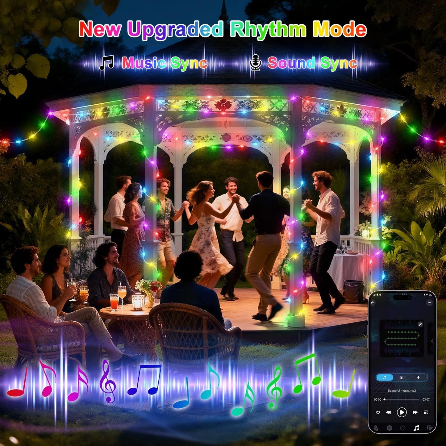 200 LED Smart String Lights, 66FT Twinkle Lights Plug in with Remote & App Control, Warm White + RGB Music Sync Timer Indoor String Lights, for Bedroom Classroom Holiday Decor