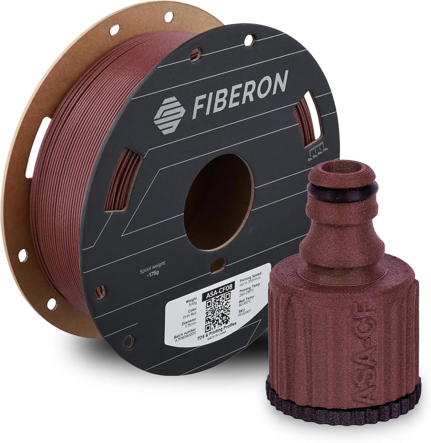 Polymaker Fiberon ASA-CF08 Dark Red Carbon Fiber 3D Printing Filament 1.75mm 0.5KG, UV & Weather Resistant, High Rigidity, Heat Resistant, Easy to Print, Functional Parts & Prototypes