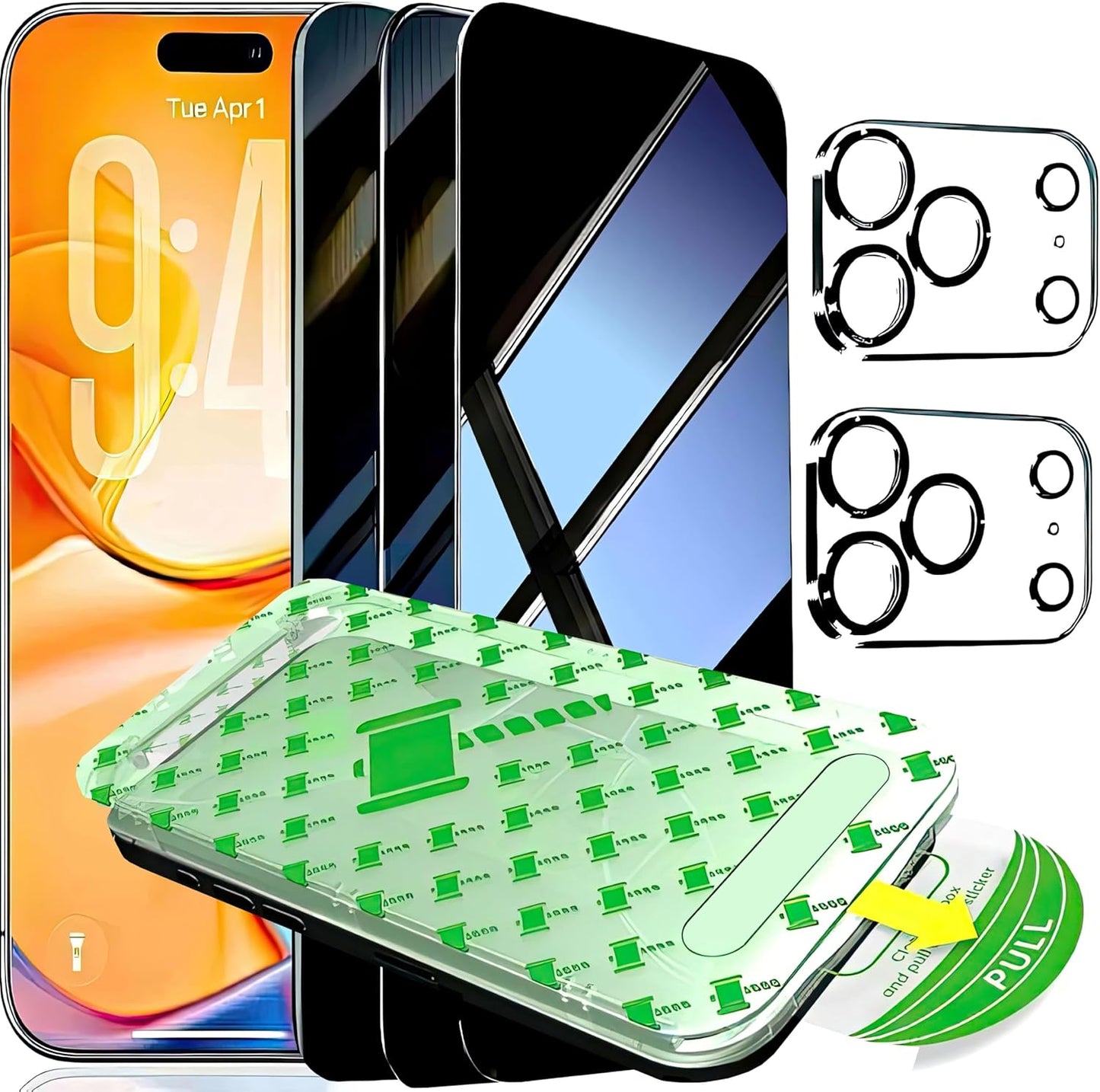 3 Pack for iPhone 17 Pro Max Screen Protector Privacy + 2 Camera Lens Protector 9H+ Tempered full cover Glass for iPhone 17 ProMax Military Grade Shatterproof Anti Spy Auto Installation kit